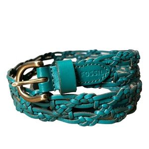 Fossil Braided Macrame Skinny Belt in Turquoise Woven Boho Size S